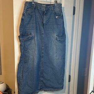 Almost Famous Indigo Denim Cargo Maxi Skirt